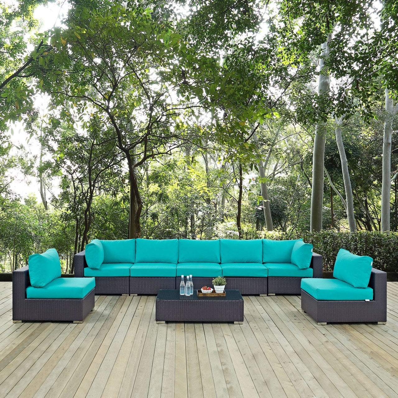 Convene Eight PCS Outdoor Patio Sectional Set, Blue, Rattan 10644