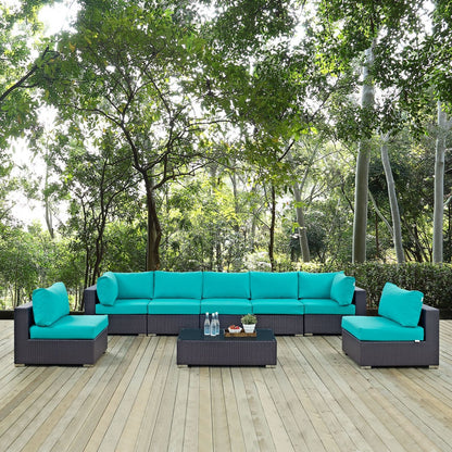 Convene Eight PCS Outdoor Patio Sectional Set, Blue, Rattan 10644
