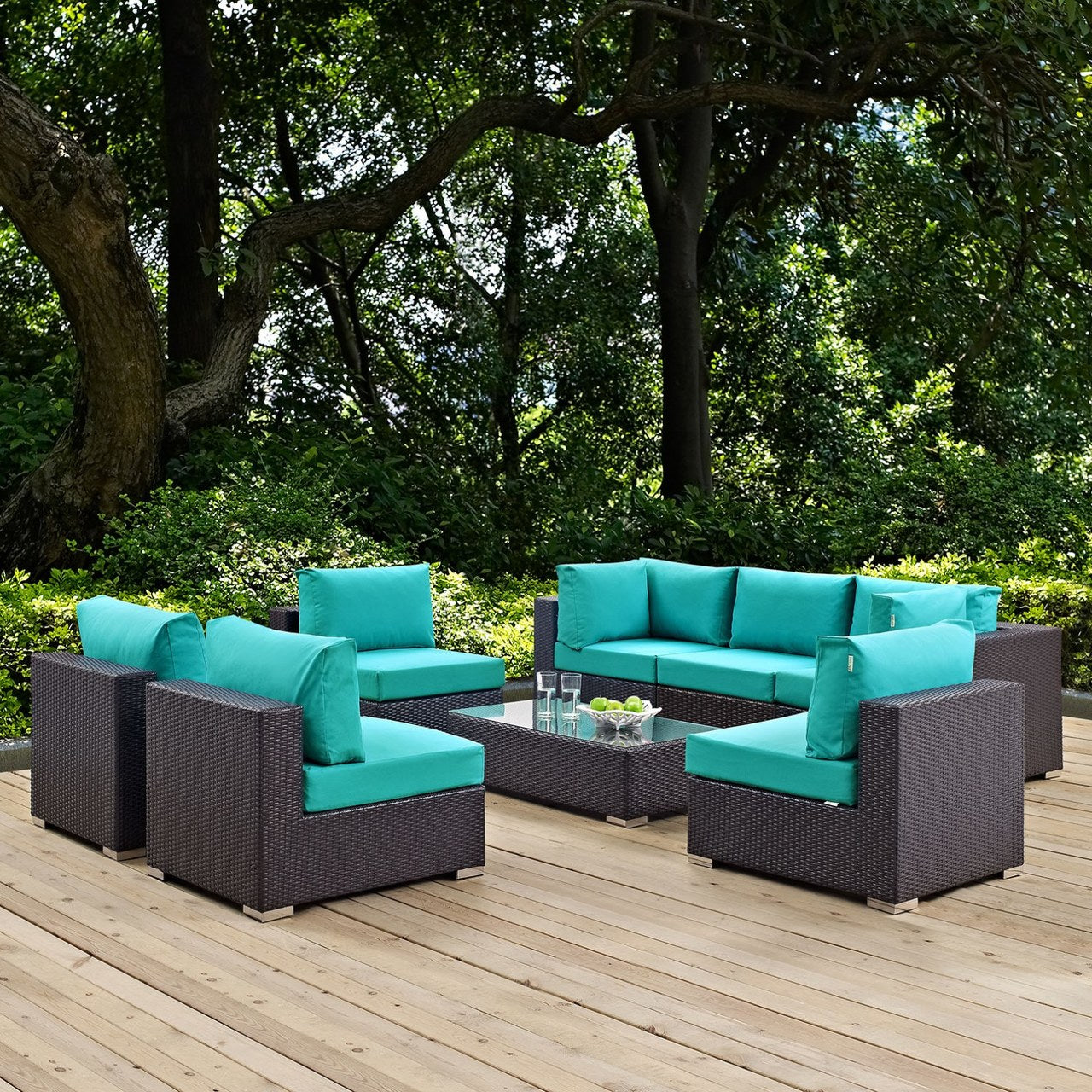 Convene Eight PCS Outdoor Patio Sectional Set, Blue, Rattan 10644