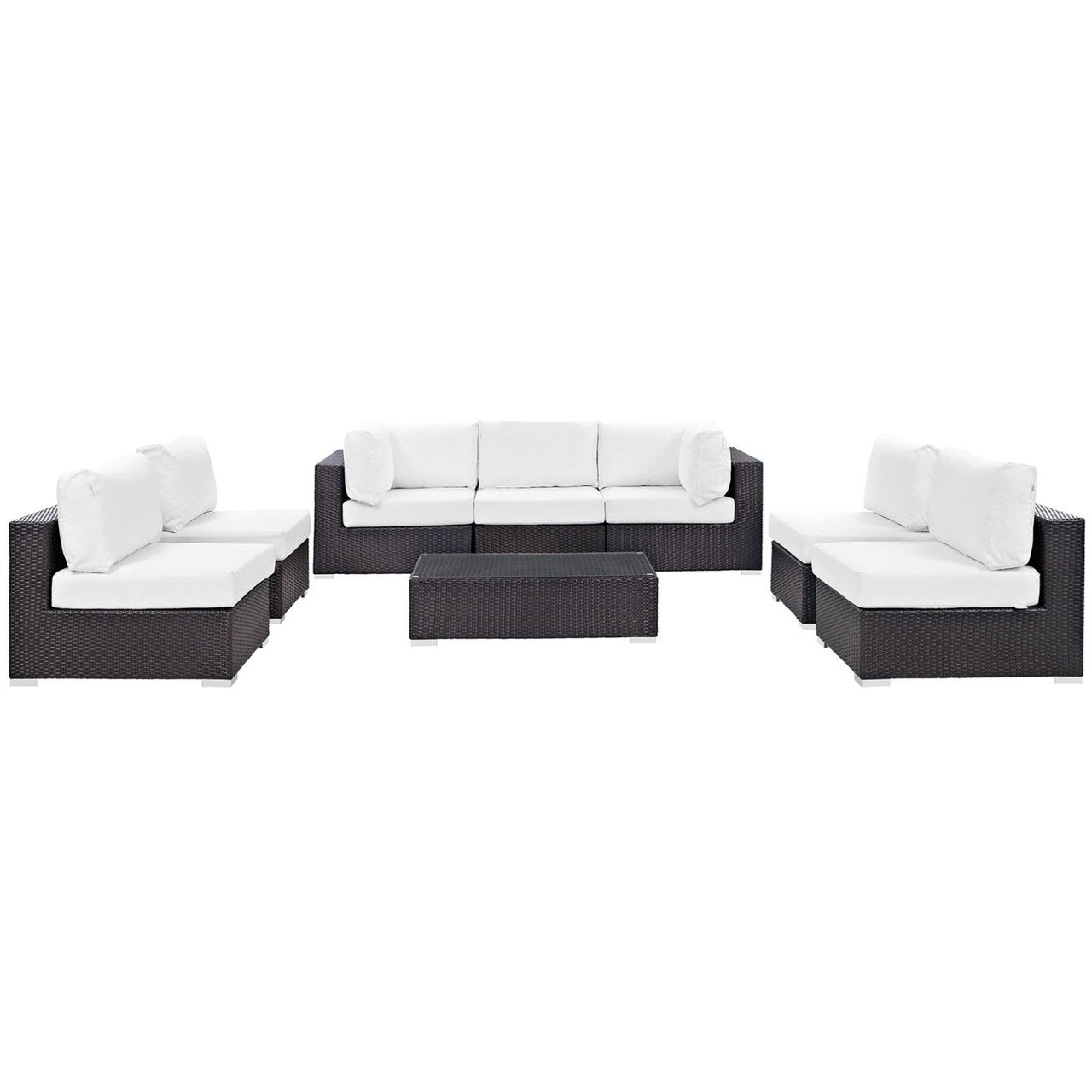 Convene Eight PCS Outdoor Patio Sectional Set, White, Rattan 10645