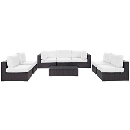 Convene Eight PCS Outdoor Patio Sectional Set, White, Rattan 10645