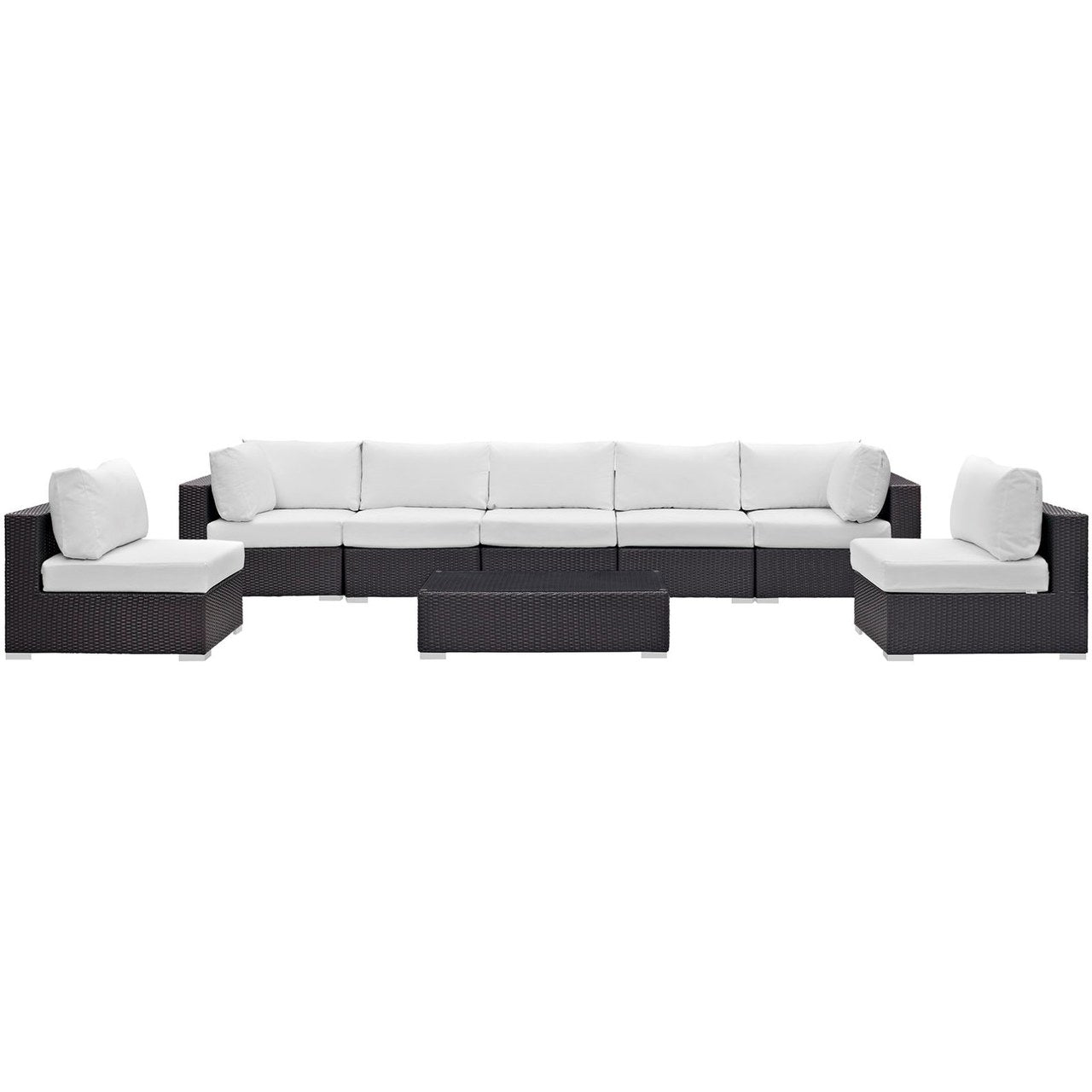 Convene Eight PCS Outdoor Patio Sectional Set, White, Rattan 10645