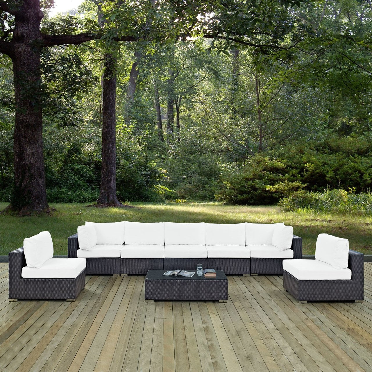 Convene Eight PCS Outdoor Patio Sectional Set, White, Rattan 10645
