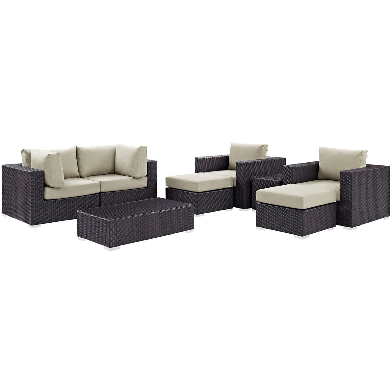 Convene Eight PCS Outdoor Patio Sectional Set, Beige, Rattan 10646
