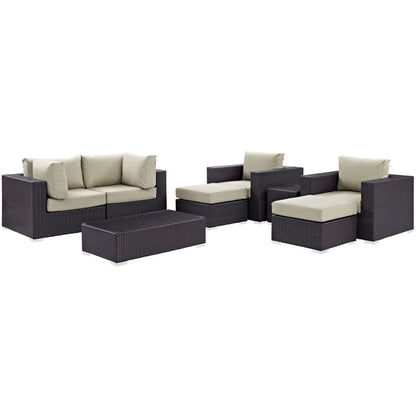 Convene Eight PCS Outdoor Patio Sectional Set, Beige, Rattan 10646
