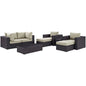 Convene Eight PCS Outdoor Patio Sectional Set, Beige, Rattan 10646