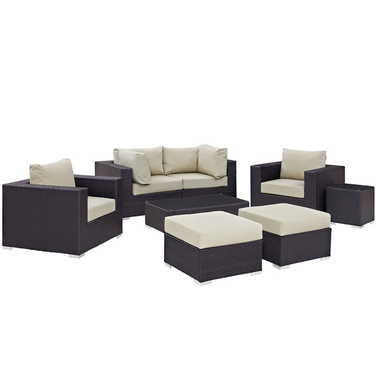 Convene Eight PCS Outdoor Patio Sectional Set, Beige, Rattan 10646
