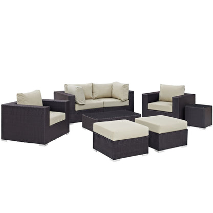 Convene Eight PCS Outdoor Patio Sectional Set, Beige, Rattan 10646