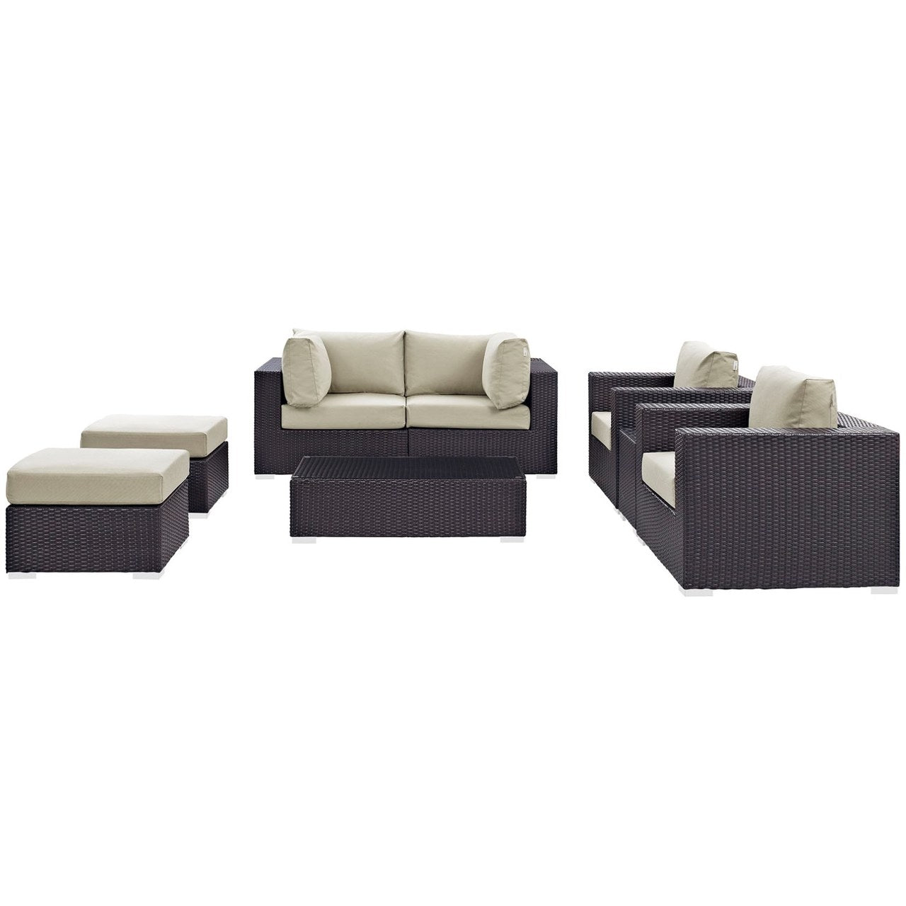 Convene Eight PCS Outdoor Patio Sectional Set, Beige, Rattan 10646
