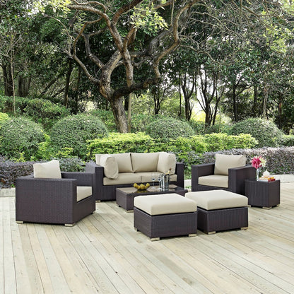 Convene Eight PCS Outdoor Patio Sectional Set, Beige, Rattan 10646