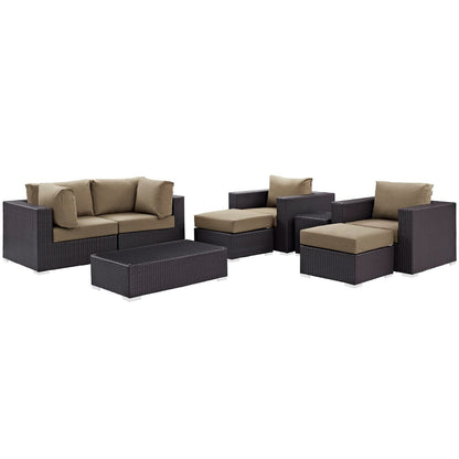 Convene Eight PCS Outdoor Patio Sectional Set, Brown, Rattan 10647
