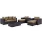 Convene Eight PCS Outdoor Patio Sectional Set, Brown, Rattan 10647