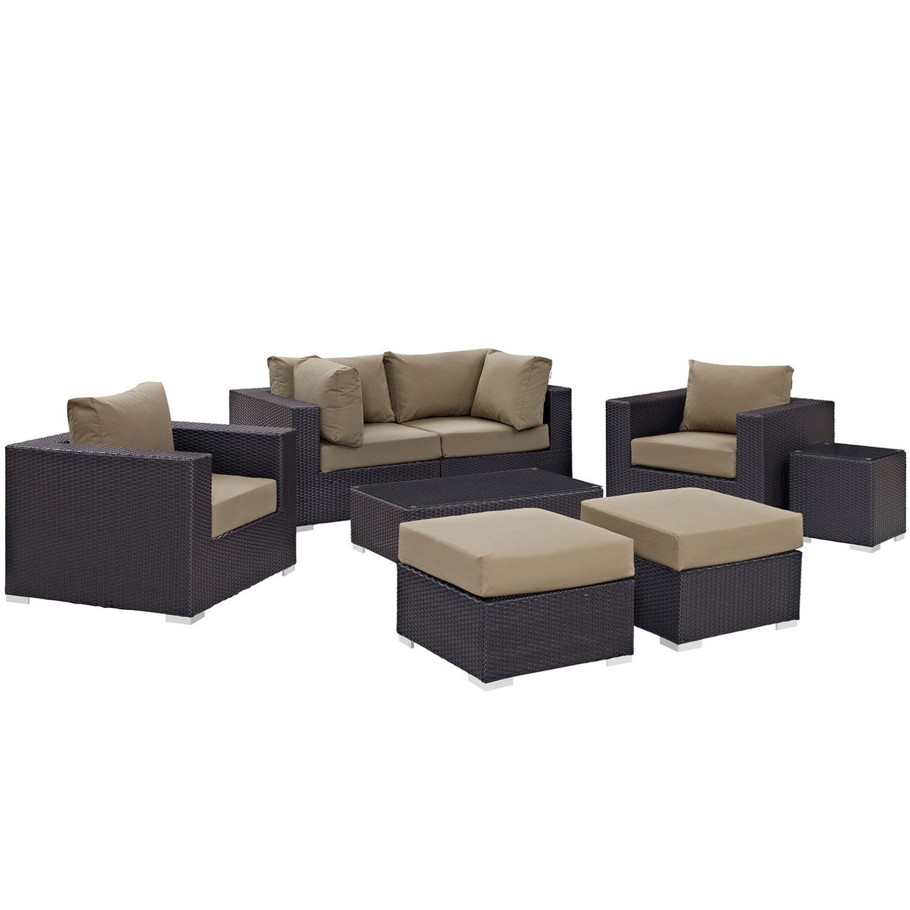 Convene Eight PCS Outdoor Patio Sectional Set, Brown, Rattan 10647