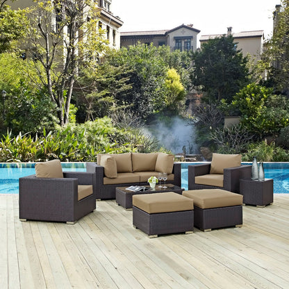 Convene Eight PCS Outdoor Patio Sectional Set, Brown, Rattan 10647