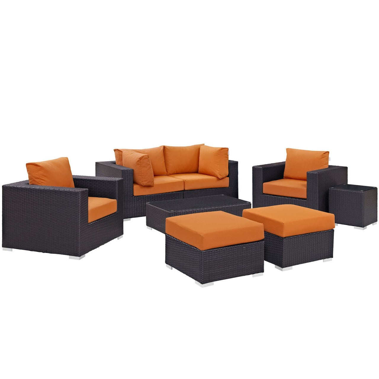 Convene Eight PCS Outdoor Patio Sectional Set, Orange, Rattan 10648