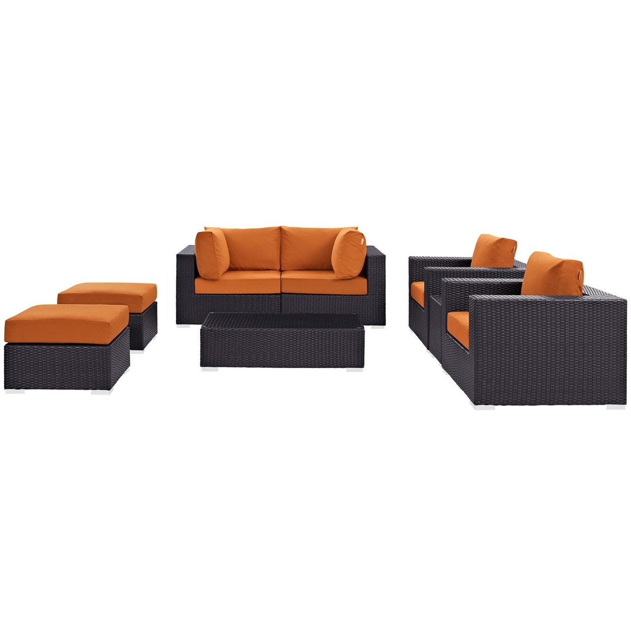 Convene Eight PCS Outdoor Patio Sectional Set, Orange, Rattan 10648
