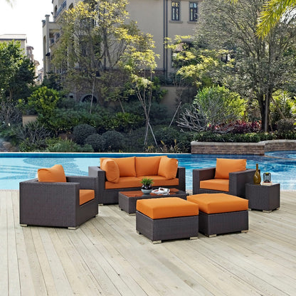 Convene Eight PCS Outdoor Patio Sectional Set, Orange, Rattan 10648