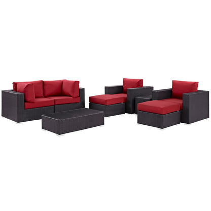 Convene Eight PCS Outdoor Patio Sectional Set, Red, Rattan 10650