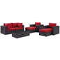 Convene Eight PCS Outdoor Patio Sectional Set, Red, Rattan 10650