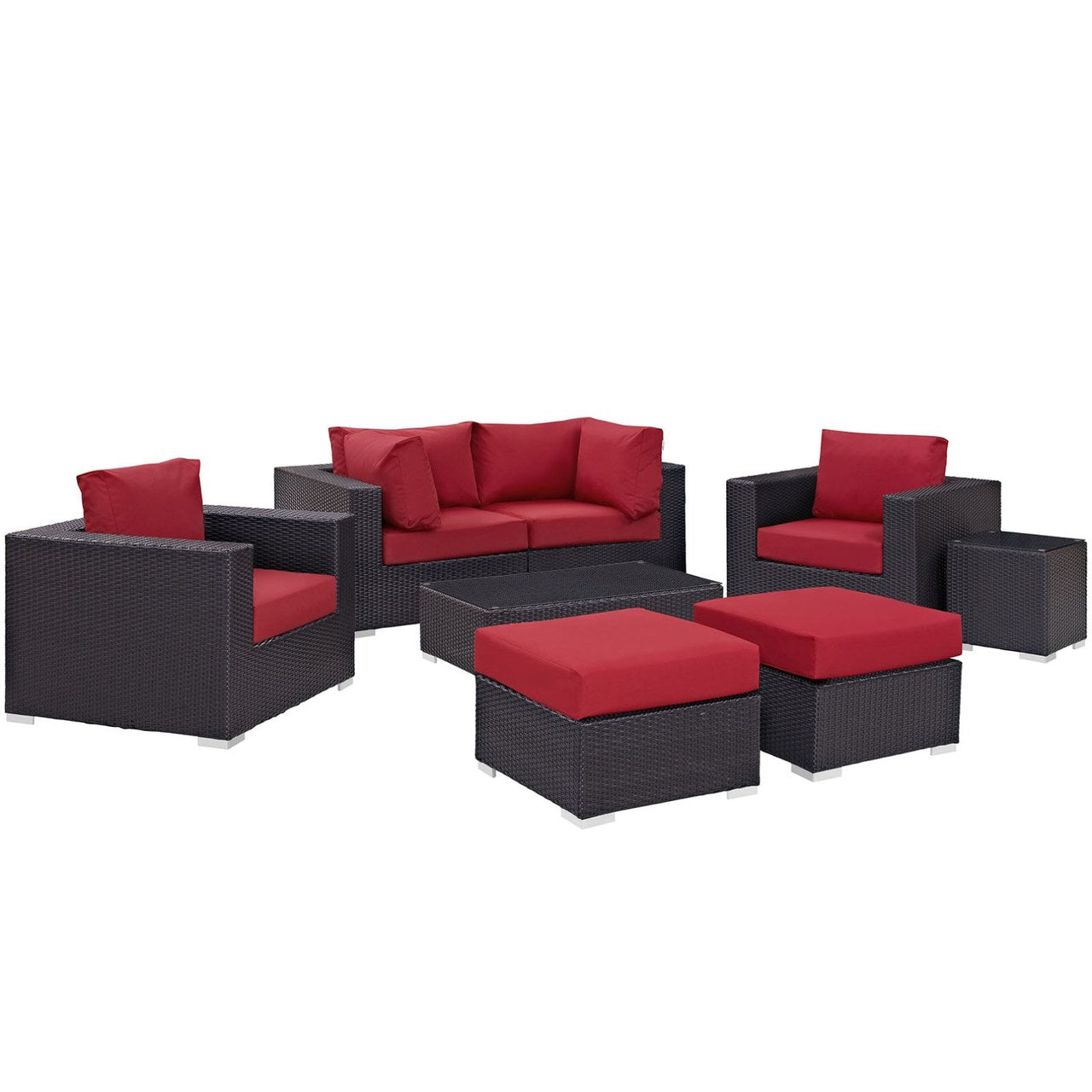 Convene Eight PCS Outdoor Patio Sectional Set, Red, Rattan 10650