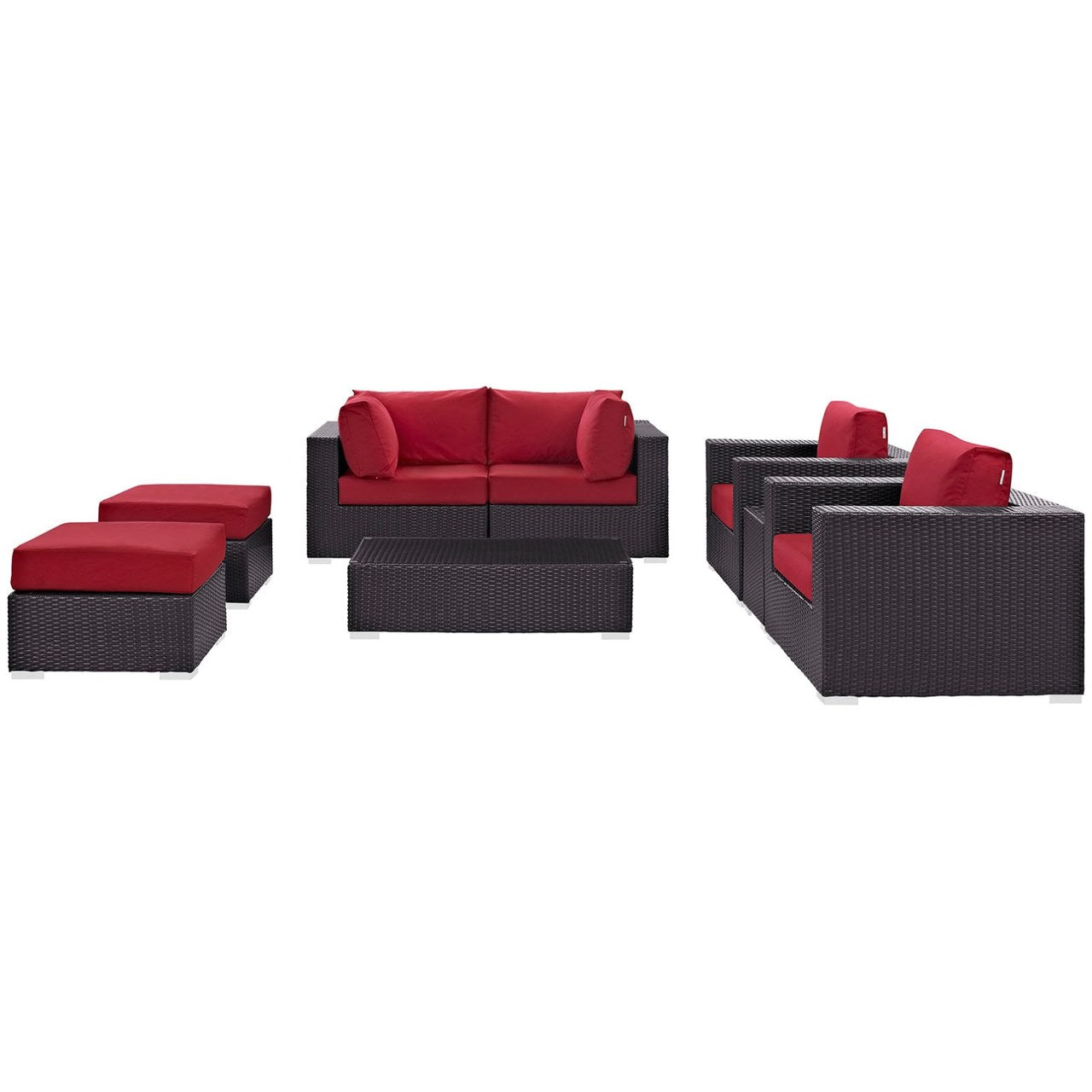 Convene Eight PCS Outdoor Patio Sectional Set, Red, Rattan 10650