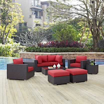 Convene Eight PCS Outdoor Patio Sectional Set, Red, Rattan 10650
