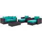 Convene Eight PCS Outdoor Patio Sectional Set, Blue, Rattan 10651