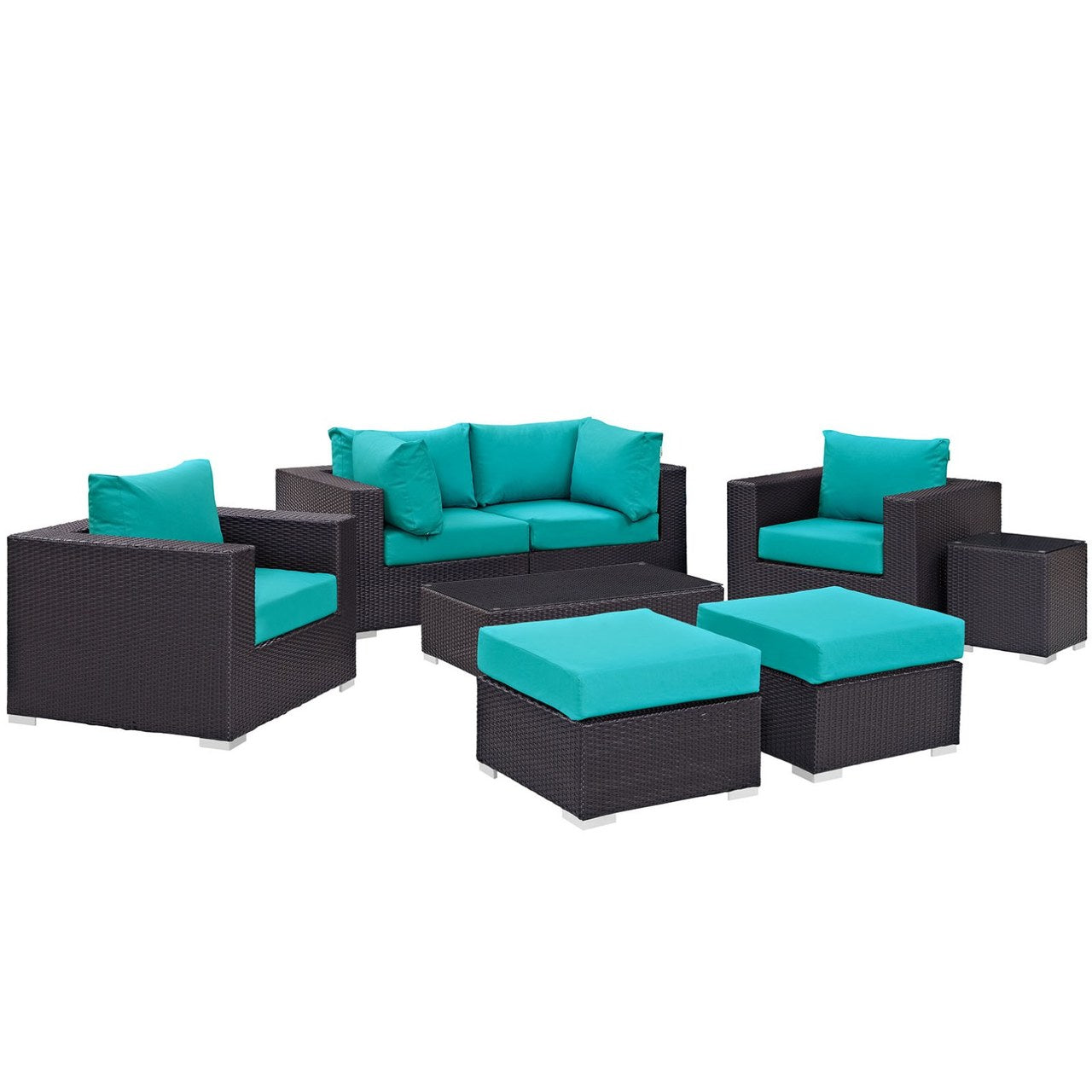 Convene Eight PCS Outdoor Patio Sectional Set, Blue, Rattan 10651