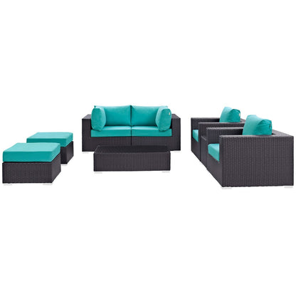 Convene Eight PCS Outdoor Patio Sectional Set, Blue, Rattan 10651