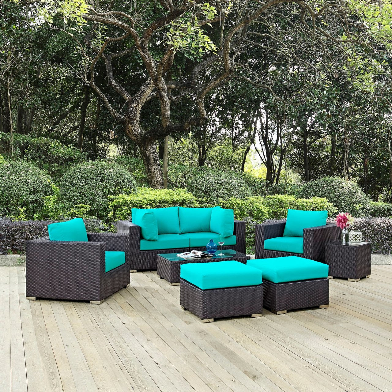 Convene Eight PCS Outdoor Patio Sectional Set, Blue, Rattan 10651
