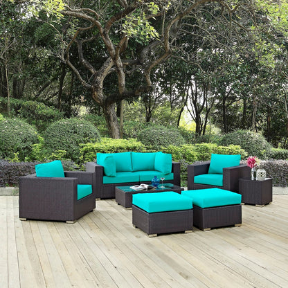 Convene Eight PCS Outdoor Patio Sectional Set, Blue, Rattan 10651