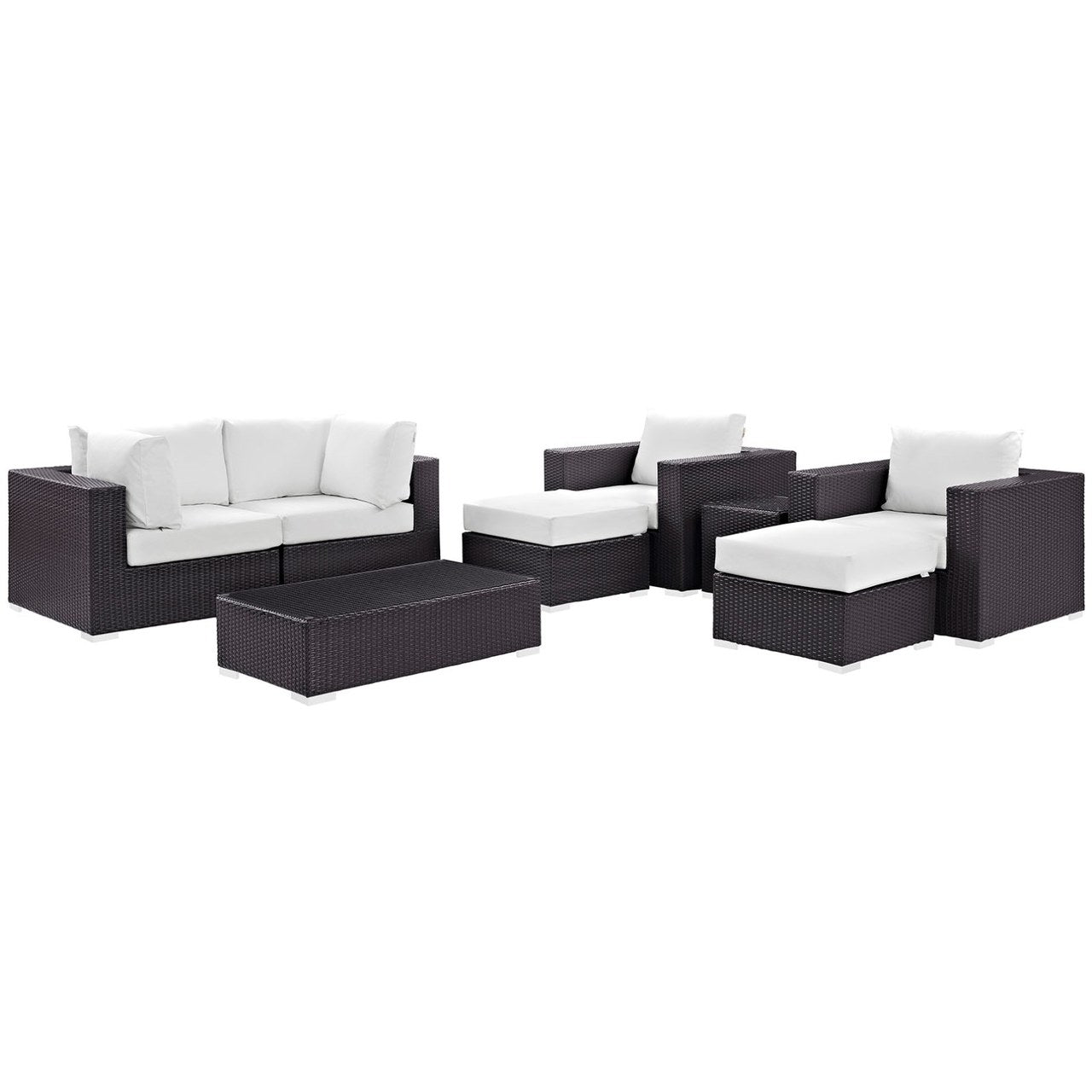 Convene Eight PCS Outdoor Patio Sectional Set, White, Rattan 10652