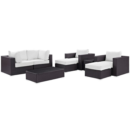 Convene Eight PCS Outdoor Patio Sectional Set, White, Rattan 10652