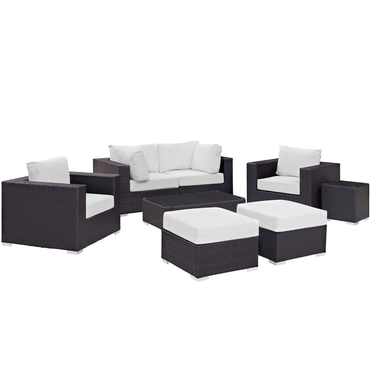 Convene Eight PCS Outdoor Patio Sectional Set, White, Rattan 10652