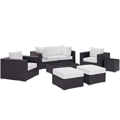 Convene Eight PCS Outdoor Patio Sectional Set, White, Rattan 10652