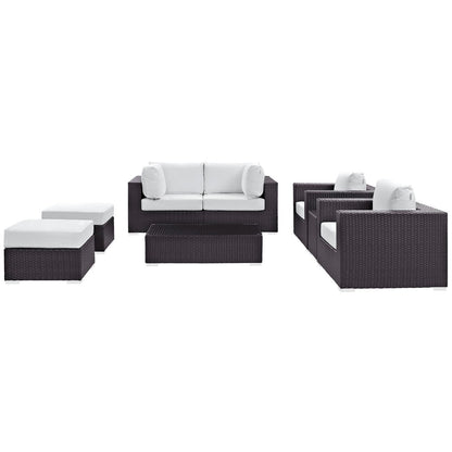 Convene Eight PCS Outdoor Patio Sectional Set, White, Rattan 10652