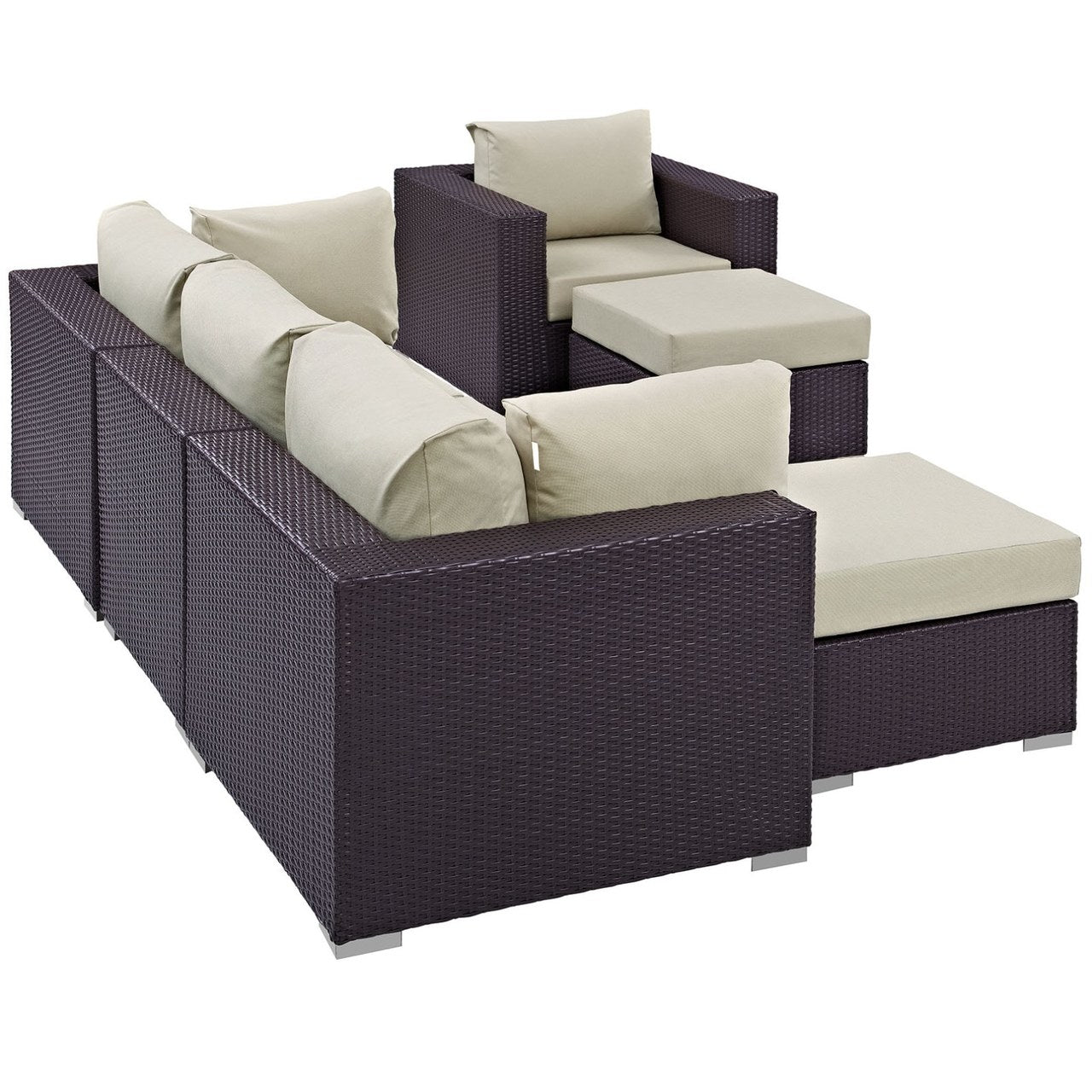 Convene Six PCS Outdoor Patio Sectional Set, Beige, Rattan 10653
