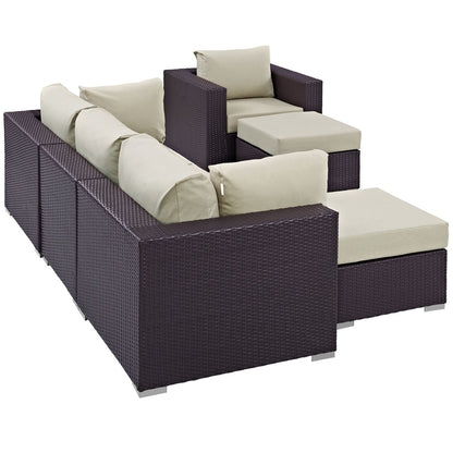 Convene Six PCS Outdoor Patio Sectional Set, Beige, Rattan 10653