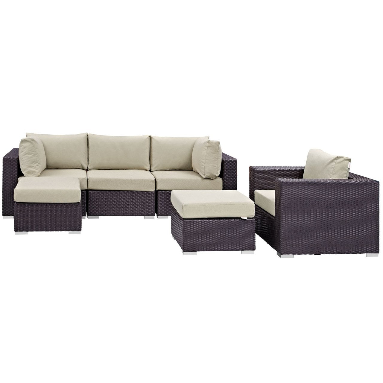 Convene Six PCS Outdoor Patio Sectional Set, Beige, Rattan 10653