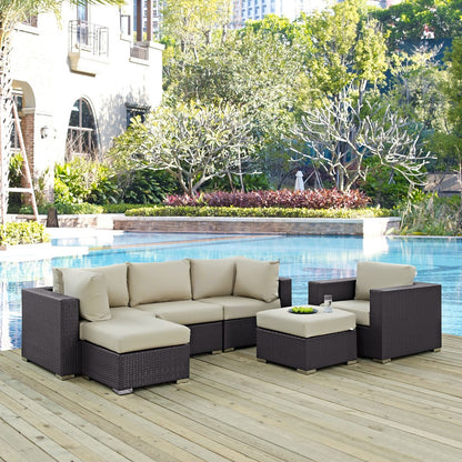 Convene Six PCS Outdoor Patio Sectional Set, Beige, Rattan 10653