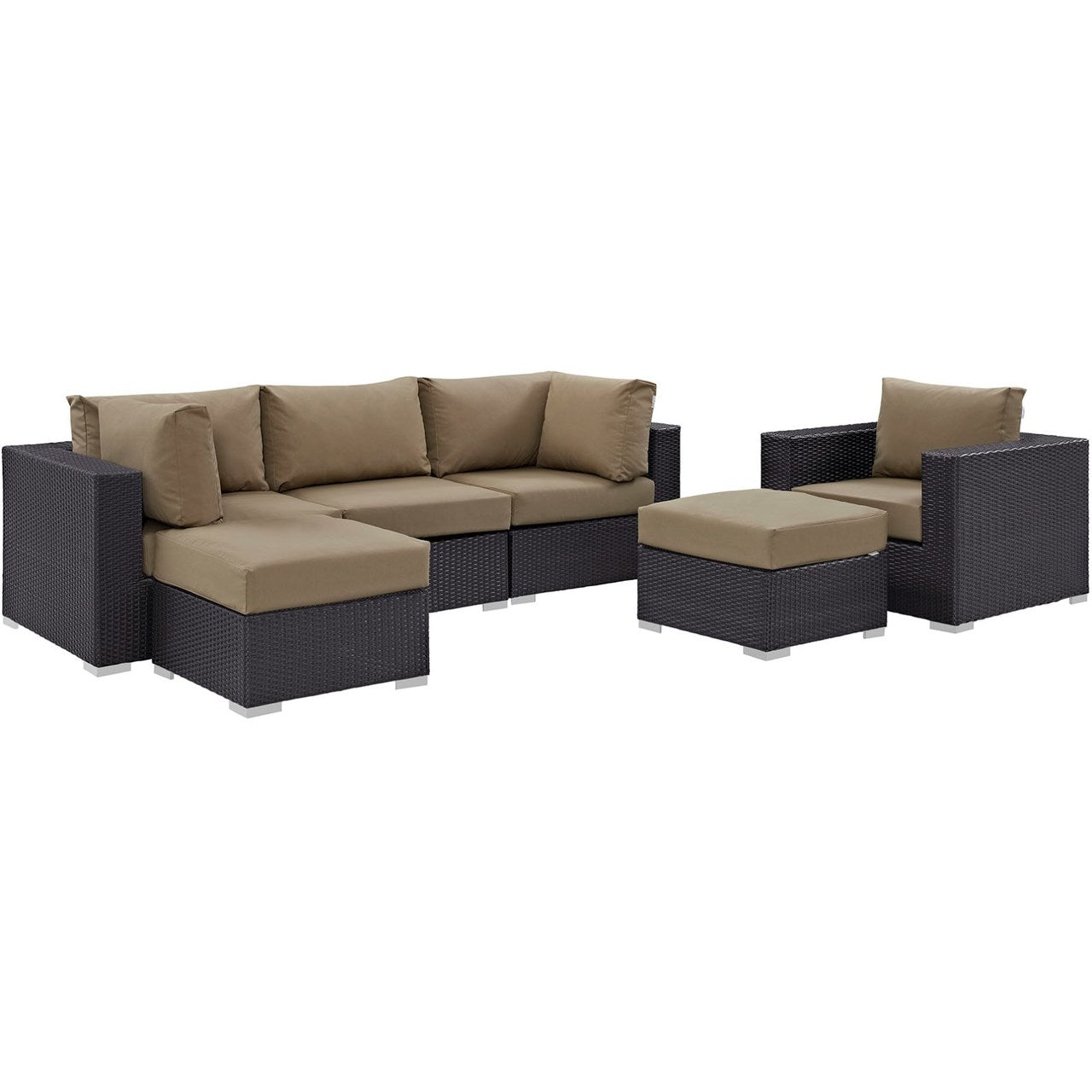 Convene Six PCS Outdoor Patio Sectional Set, Brown, Rattan 10654