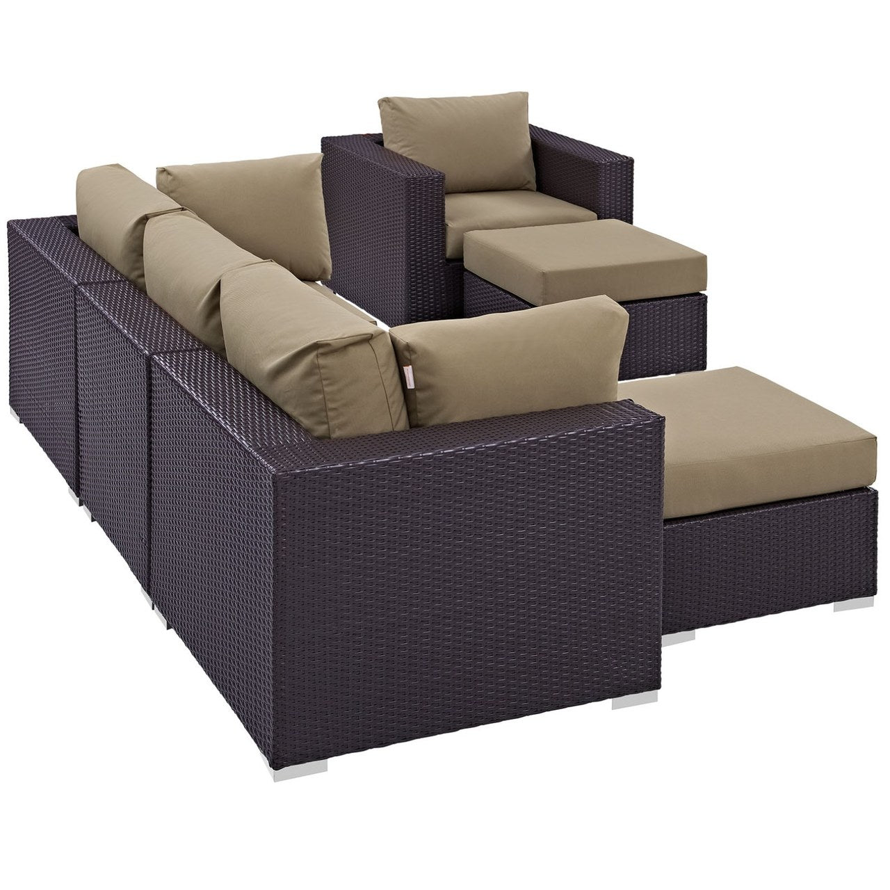 Convene Six PCS Outdoor Patio Sectional Set, Brown, Rattan 10654