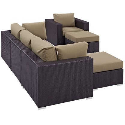 Convene Six PCS Outdoor Patio Sectional Set, Brown, Rattan 10654