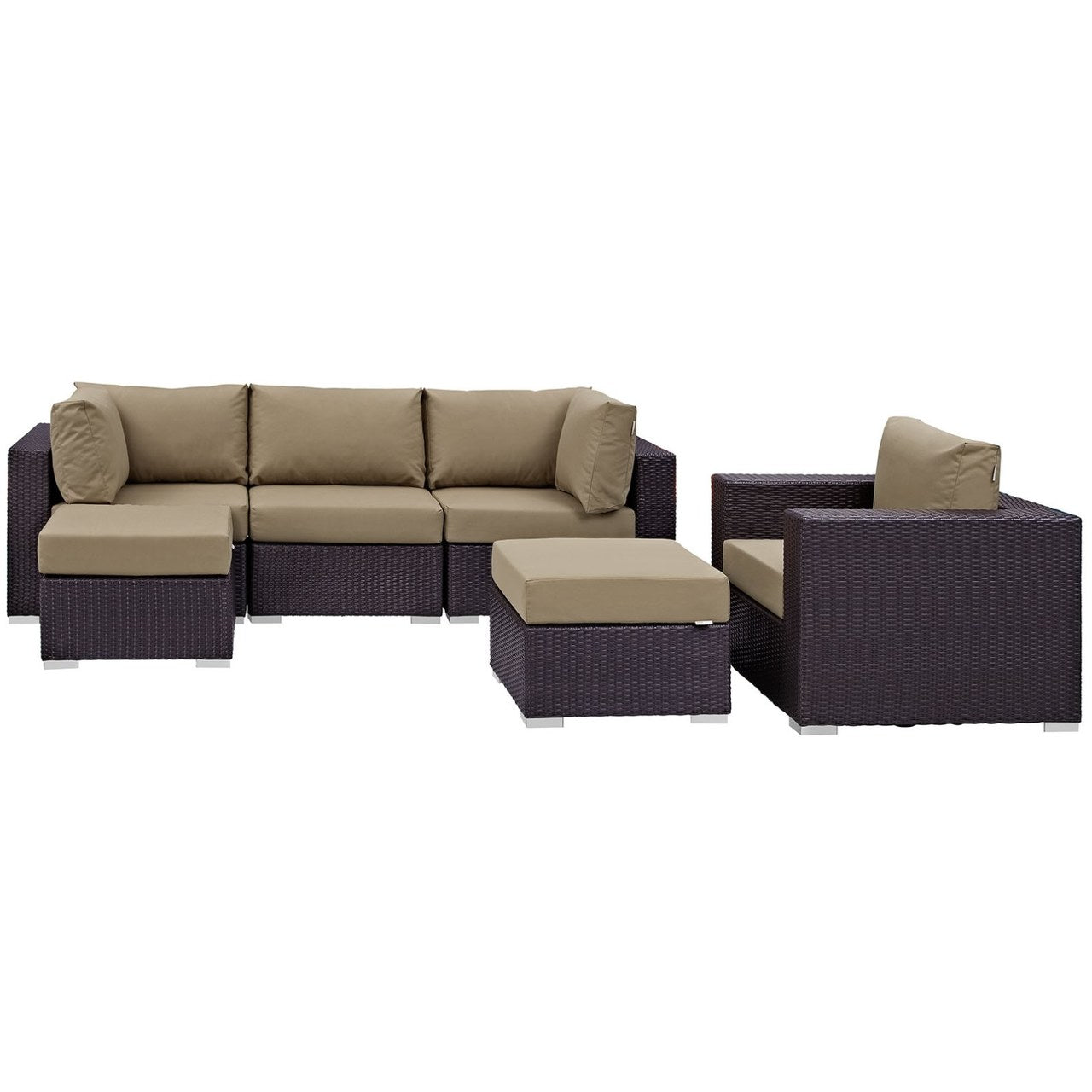 Convene Six PCS Outdoor Patio Sectional Set, Brown, Rattan 10654
