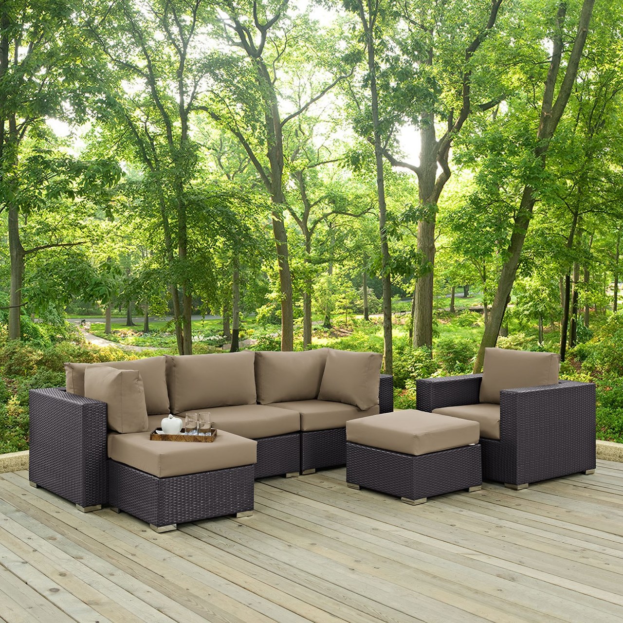 Convene Six PCS Outdoor Patio Sectional Set, Brown, Rattan 10654