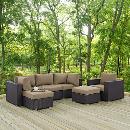 Convene Six PCS Outdoor Patio Sectional Set, Brown, Rattan 10654