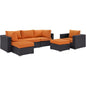 Convene Six PCS Outdoor Patio Sectional Set, Orange, Rattan 10655