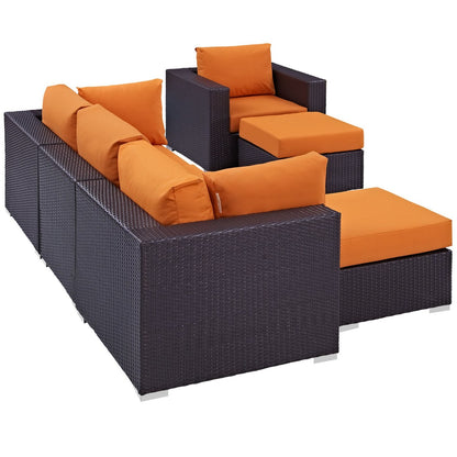 Convene Six PCS Outdoor Patio Sectional Set, Orange, Rattan 10655