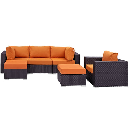 Convene Six PCS Outdoor Patio Sectional Set, Orange, Rattan 10655