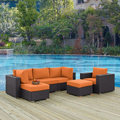 Convene Six PCS Outdoor Patio Sectional Set, Orange, Rattan 10655